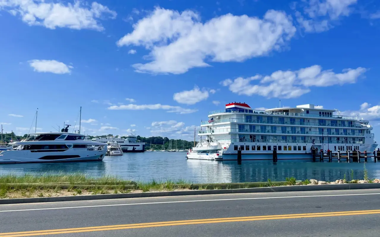 American Cruise Lines ship docked in Vineyard Haven Harbor